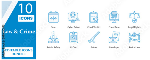 Law and Crime Editable Doutone Icons Bundle | Justice, Legal & Security Vector Pack