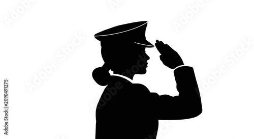 Foto Female soldier saluting in uniform silhouette with black silhouette woman milita