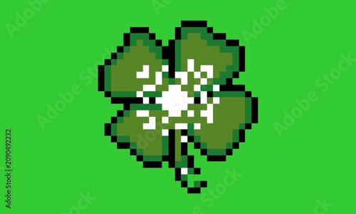 Pixel art clover leaf fortune logo vector illustration, green leave eco branding design graphic background
