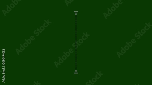 White Vertical Measurement Line Animation with Dashed Stroke and Arrow Markers Indicating Height Dimension Size or Scale Concept on Green Background.