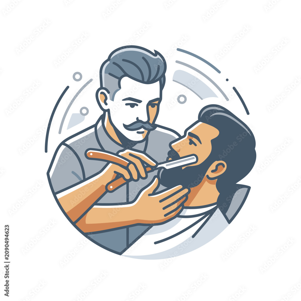 Fototapeta premium Professional barber shaving man with straight razor.