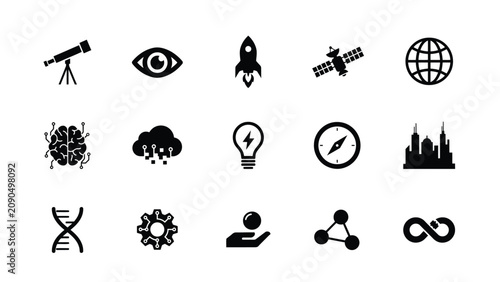 фотографія Modern minimalist icon set featuring futuristic concepts and scientific symbols