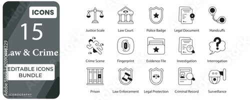 Foto Law and Crime Editable Glyph Icons Bundle | Justice, Police, Investigation and L