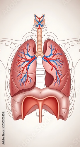 Illustration of human lungs with detailed anatomy.