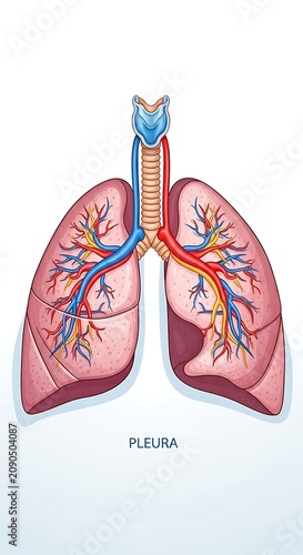 Red and blue lungs with bronchial tubes illustration.