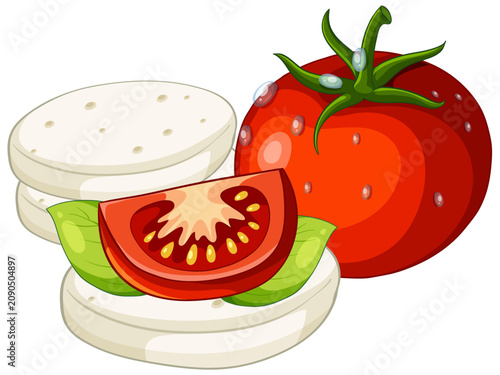Vector Illustration of Fresh Caprese Salad Ingredients with Tomato and Mozzar...