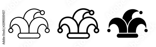 Bild auf Leinwand Jester hat icon set, black clown cap vector symbols, carnival fool hat illustrat