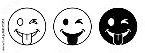 Tablou pe pânză Winking emoji with tongue out icons, playful smiley face vector set, funny facia