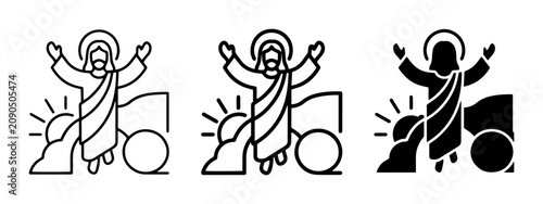 Quadro su tela Resurrection of Jesus Christ icons, Easter empty tomb vector set, religious Chri