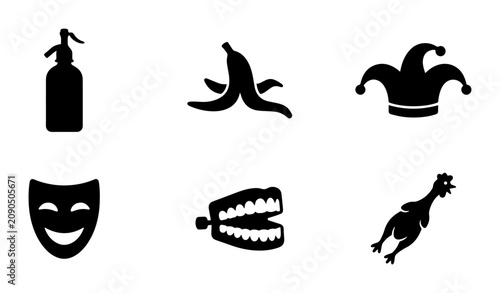 Quadro su tela Comedy and prank icons set, black humor vector symbols, 6 funny joke elements fo