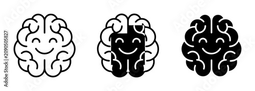 Cuadro en lienzo Mental health brain icons with happy faces, set of 3 vector symbols for psycholo