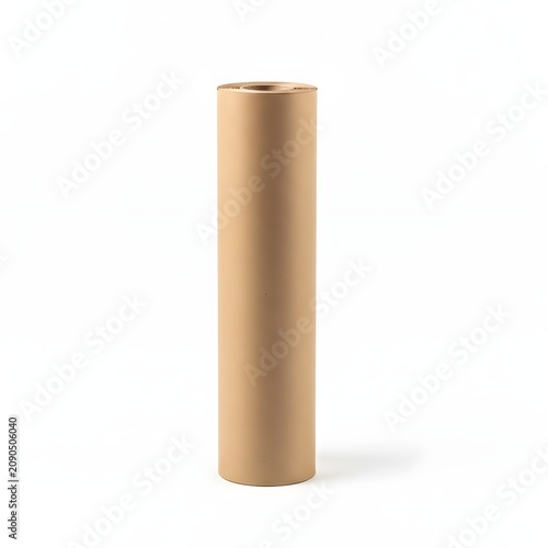 Light beige cylindrical paper roll standing upright on a plain background isolated on white background