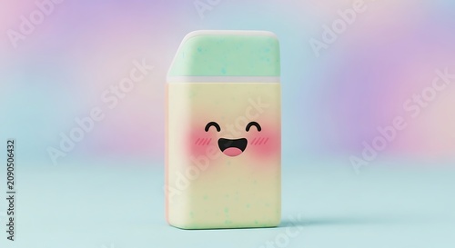 Cute yellow cartoon character with big eyes and smile.