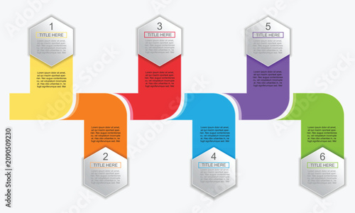 6 step process hexagon timeline infographic. Number timeline. Business data chart, investment goal, marketing challenge, strategy presentation, achievement diagram. vector template