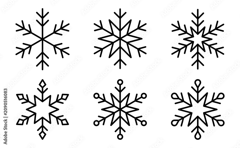 Obraz premium Minimal snowflake icon set collection. Geometric winter crystal symbols vector illustration