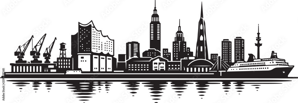 Obraz premium Hamburg Harbor Skyline Silhouette