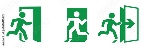 Cuadro en lienzo Green, Sign Evacuation Exit Icon Set Representing Safe Area Direction, Fire Exit Symbols, Emergency Evacuation Routes, Safety Signage, Quick Escape Guidance, and Professional Vector Design Concepts