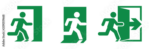 Cuadro en lienzo Green, Sign Evacuation Exit Icon Set Representing Safe Area Direction, Fire Exit Symbols, Emergency Evacuation Routes, Safety Signage, Quick Escape Guidance, and Professional Vector Design Concepts