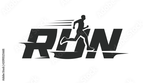 Run Logo Design Concept with Running Man Silhouette