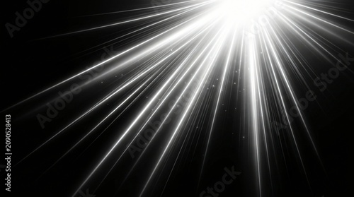 Bright light, lens flare, white rays, black background, radiant beam