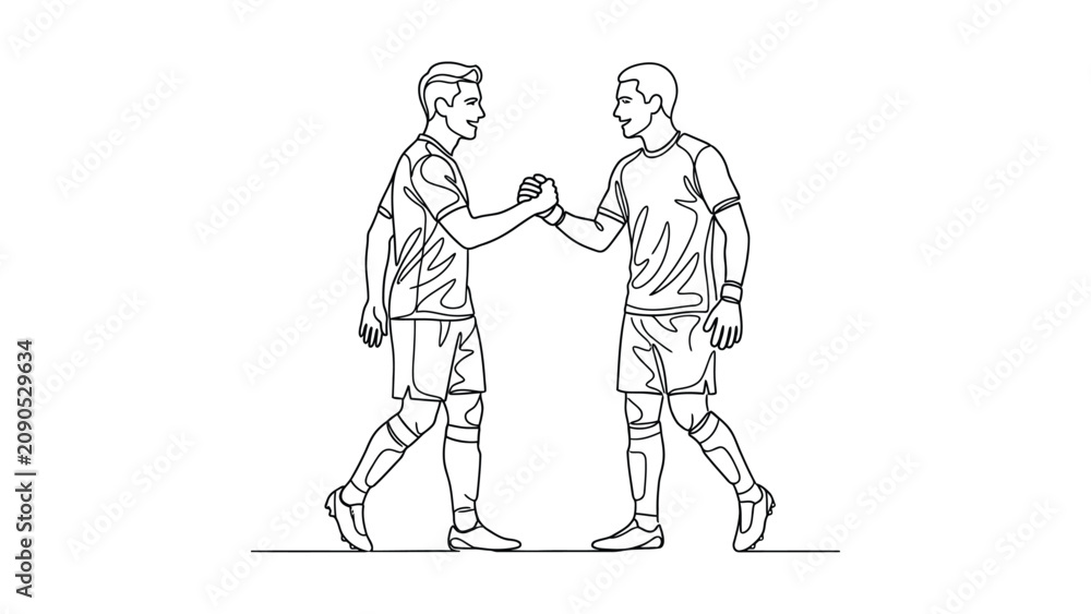 Obraz premium Two Soccer Players High Fiving After Match Line Art Illustration.