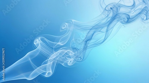 Smoke, wispy smoke, blue background, abstract design element, transparent mist