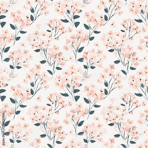 Tiny ditsy floral seamless pattern, scattered small blossoms, pastel palette