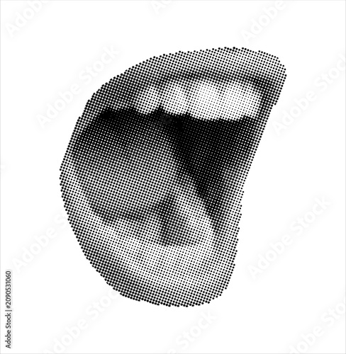 Foto Halftone Wide  Open Mouth with Tongue Pop Art Dot Pattern Retro Vector Illustrat