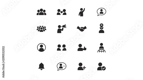 Принти на полотні Minimalist black icons set featuring communication networking with set against n