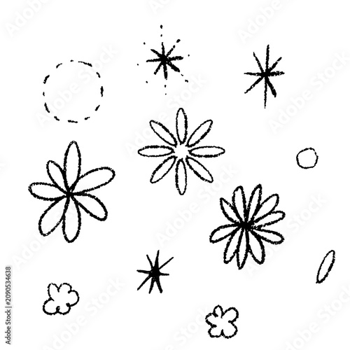手描きの花ときらめきのモノクロあしらいセット