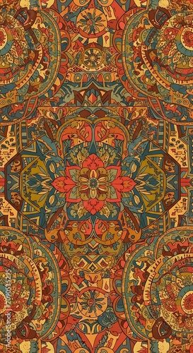 Colorful Vintage Floral Mandala Pattern Displayed As Ornate Textile Design