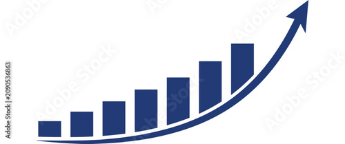 Bar chart graph with upward arrow illustrating financial growth, business performance, profit increase, market success, and investment progress vector