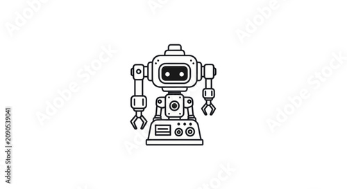 Fotografie Friendly robot character with mechanical arms and square head
