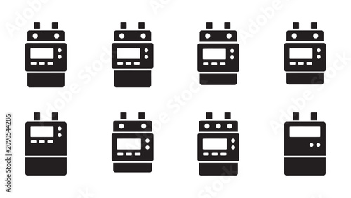 Set of black and white electric utility meter icons.
