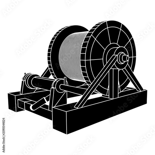 Foto Industrial winch machine, heavy duty cable drum for lifting equipment
