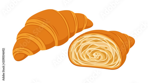 Quadro su tela Buttery golden flaky crescent breakfast pastry for bakery menus, food blogs, recipe illustrations, and culinary design projects