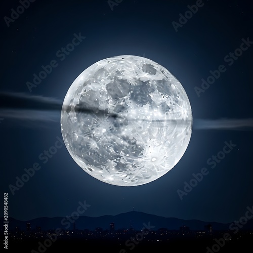 Bright Full Moon Glowing Above Dark Mountain Skyline at Night
