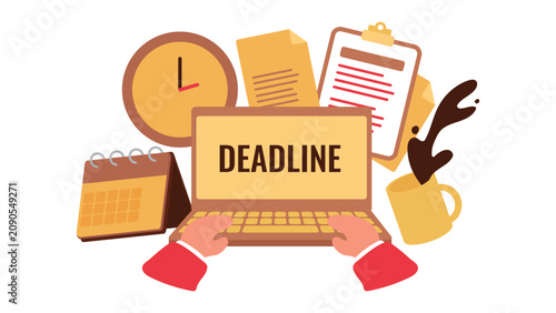 Business Time Management Reminder Template, Stressed Employee and Rush Hour Work Flat Graphic Illustration Set for Landing Page