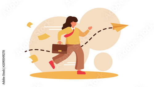 People Running for Deadline Concept Illustration, Vector Time Management Banner with Business Character and Calendar Background