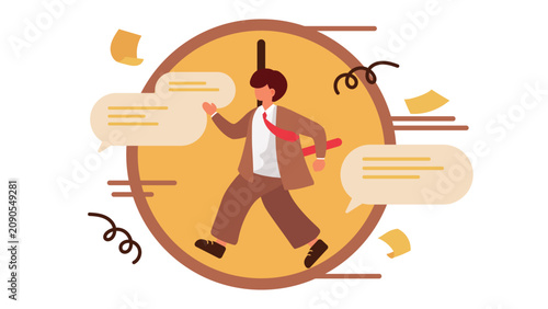 People Running for Deadline Concept Illustration, Vector Time Management Banner with Business Character and Calendar Background