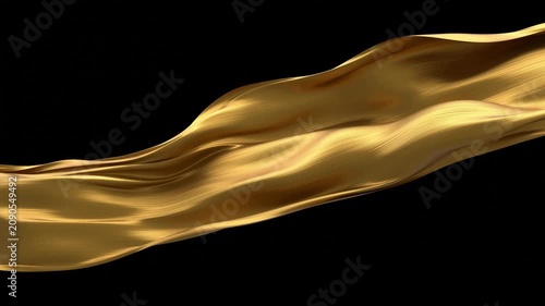 Luxury gold fabric flowing on black background 3D render