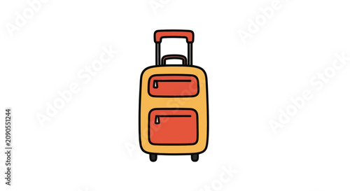 Photos Yellow travel suitcase with red pockets and retractable handle