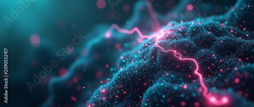Glowing Pink Energy Bolts on Dark Textured Surface with Neon Particles