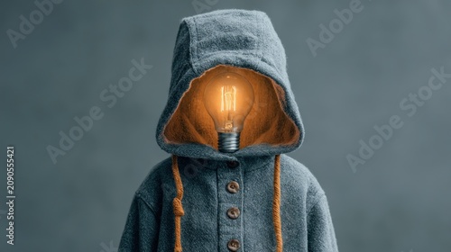 Light bulb that is lit up in a hoodie