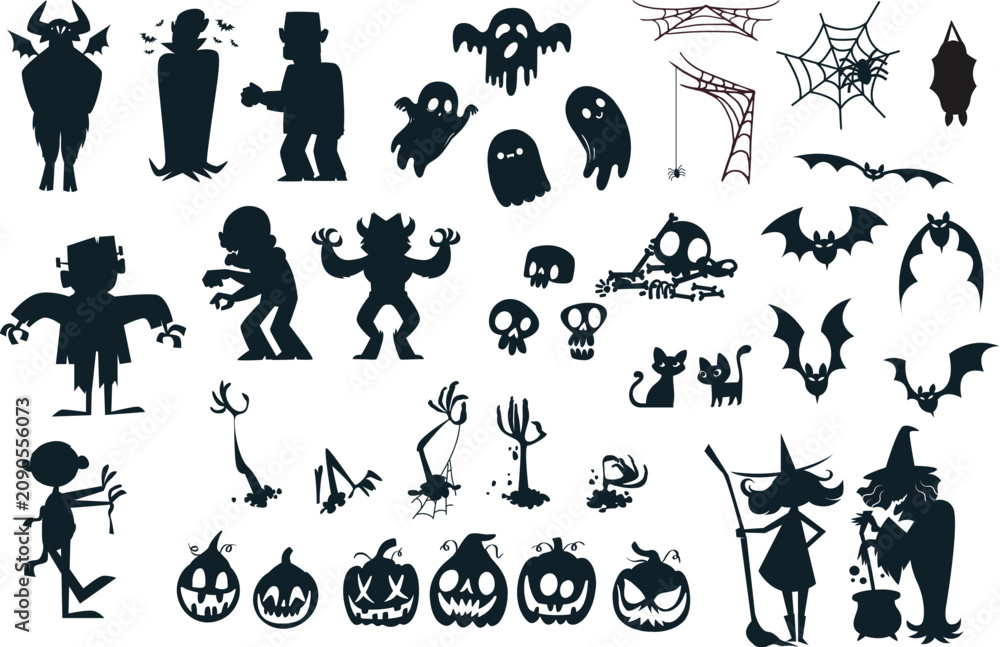 Obraz premium Halloween Silhouette Elements Collection