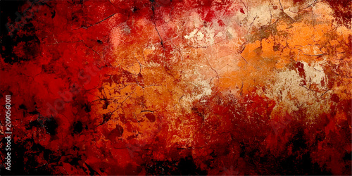 Valokuva Abstract explosion vibrant hues fiery reds, burnt oranges, golden yellows, creating textured, dynamic, and evocative artwork