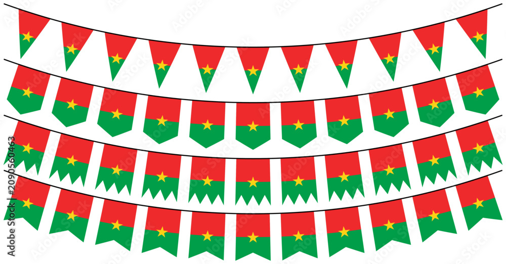 Obraz premium set collections Burkina Faso flag bunting garlands. Burkina Faso flag festive pennants. Burkina Faso flag decorating celebration design vector illustration