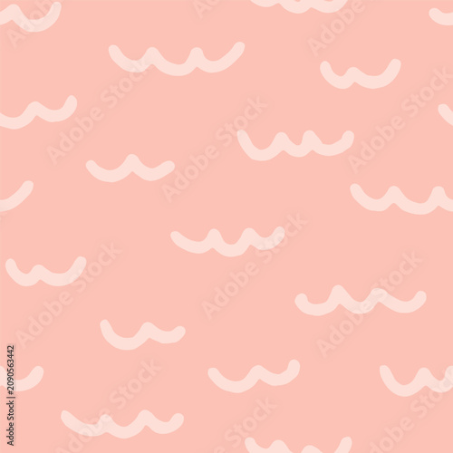 Horizontal minimal scribbles of waves as a sea water design in subtle muted monochrome colors of pink on peach. Abstract nautical seamless vector pattern. Great for home decor, fabric, wallpaper, gift