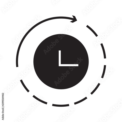 Minimal time synchronization line icon isolated on background. Featuring a clock surrounded by circular arrows, representing time updates, scheduling, synchronization, workflow automation, and system 