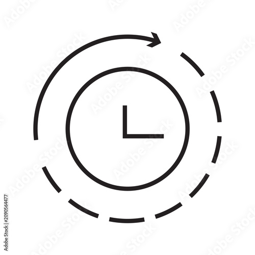 Minimal time synchronization line icon isolated on background. Featuring a clock surrounded by circular arrows, representing time updates, scheduling, synchronization, workflow automation, and system 